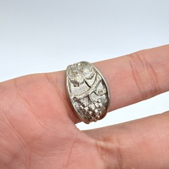 VTG Sterling Silver 925 Floral Grapevine Design Signet Style Ring Size 10 - Picture 5 of 8
